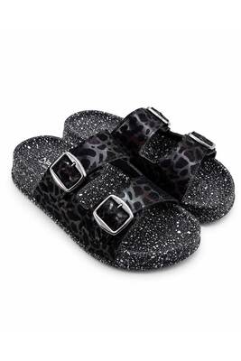 Remsa - Kadın Mantar Taban Leopar Desen Süet Terlik 1001-Z012 Siyah (1)