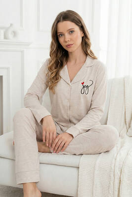 Remsa - Kadın Önü Düğmeli Suprem Pijama Takımı 0359 Vizon10 (1)