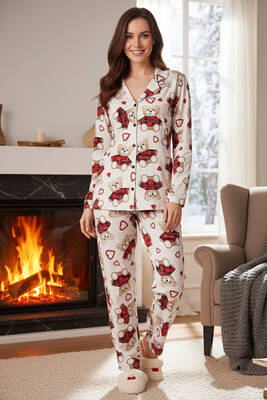 Remsa - Kadın Önü Düğmeli Suprem Pijama Takımı 0545 Vizon06 (1)