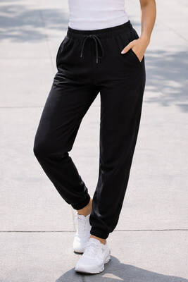 Remsa - Kadın Paçası Beli Lastikli 2 Cepli Eşofman Altı 8016 Siyah