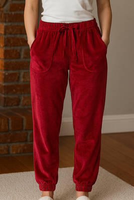 Remsa - Kadın Paçası Lastikli Cep Detaylı Kadife Kumaş Tek Alt 503 Bordo