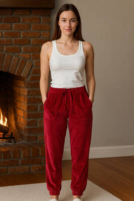 Remsa - Kadın Paçası Lastikli Cep Detaylı Kadife Kumaş Tek Alt 503 Bordo (1)