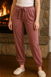 Remsa - Kadın Paçası Lastikli Cep Detaylı Kadife Kumaş Tek Alt 503 Gül Kurusu