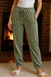 Remsa - Kadın Paçası Lastikli Cep Detaylı Kadife Kumaş Tek Alt 503 Haki