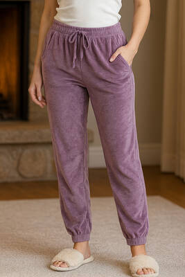 Remsa - Kadın Paçası Lastikli Cep Detaylı Kadife Kumaş Tek Alt 503 Lila