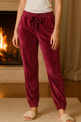 Remsa - Kadın Paçası Lastikli Cep Detaylı Kadife Kumaş Tek Alt 503 Mürdüm