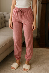 Remsa - Kadın Paçası Lastikli Cep Detaylı Kadife Kumaş Tek Alt 503 Pembe