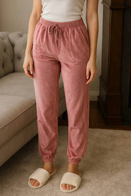 Remsa - Kadın Paçası Lastikli Cep Detaylı Kadife Kumaş Tek Alt 503 Pembe