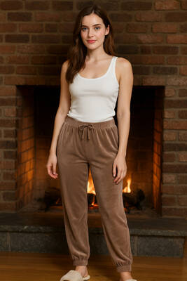 Remsa - Kadın Paçası Lastikli Cep Detaylı Kadife Kumaş Tek Alt 503 Vizon (1)