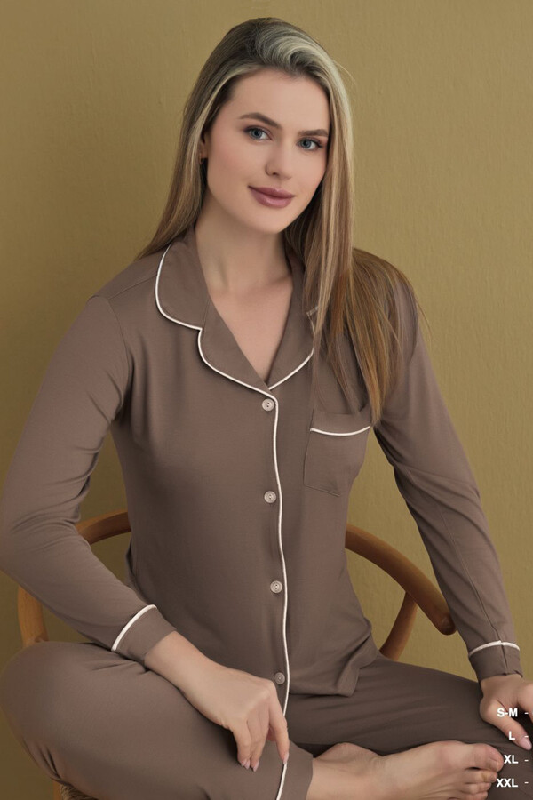 Kadın Pamuklu Pijama Takımı 52037 Vizon