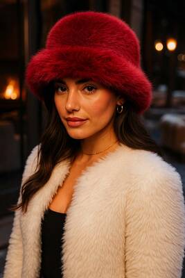 Remsa - Kadın Peluş Bucket Kalpak Şapka 1143 RKŞ-14 Bordo