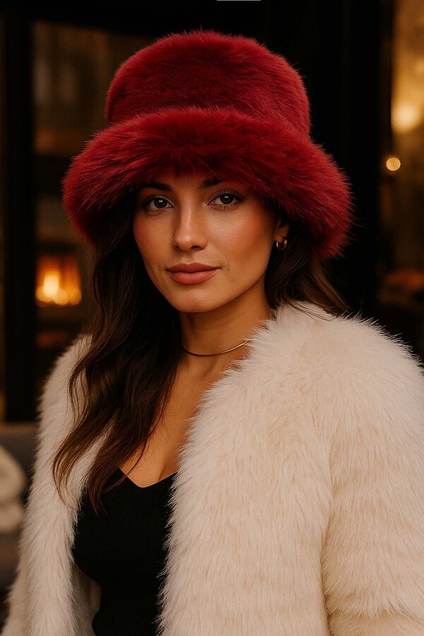 Remsa - Kadın Peluş Bucket Kalpak Şapka 1143 RKŞ-14 Bordo (1)