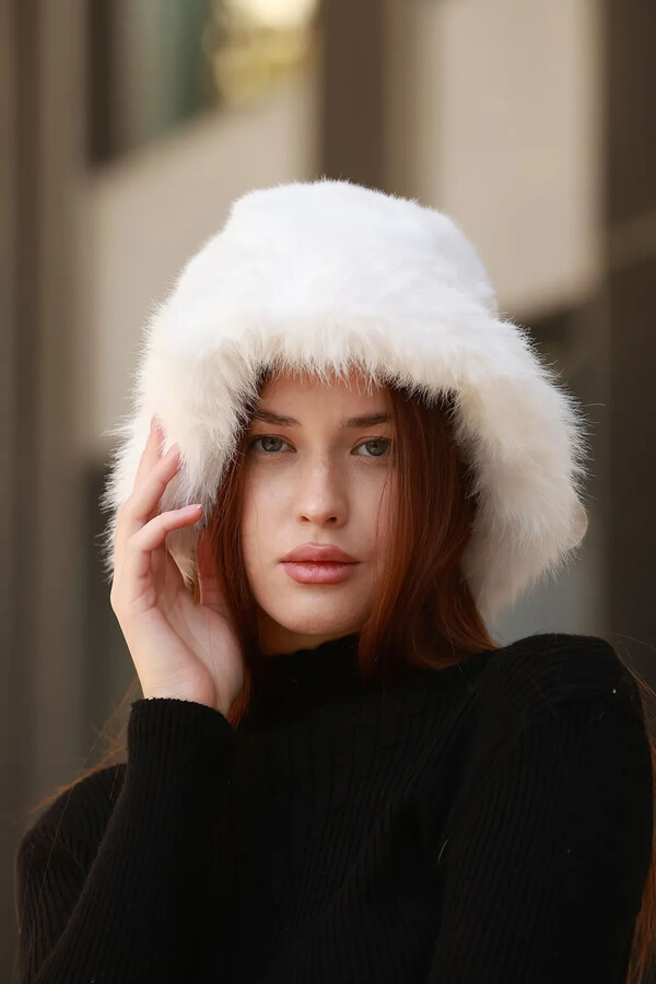 Remsa - Kadın Peluş Bucket Kalpak Şapka RKŞ-14 Ekru (1)