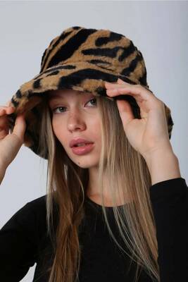 Remsa - Kadın Peluş Bucket Şapka RKŞ-01 Kahve Zebra (1)