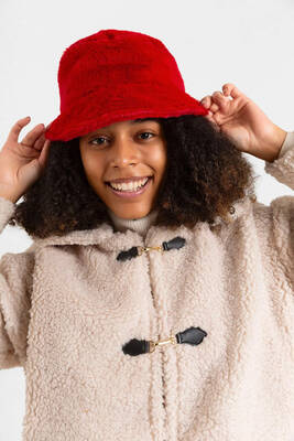 Remsa - Kadın Peluş Bucket Şapka RKŞ-01 Kırmızı