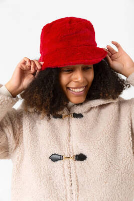 Remsa - Kadın Peluş Bucket Şapka RKŞ-01 Kırmızı (1)