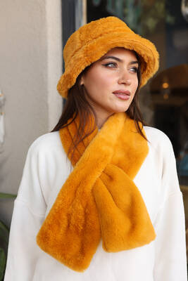 Remsa - Kadın Peluş Kaşkol Boyunluk Atkı RKB-01 Hardal