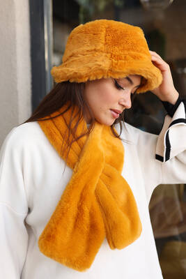 Remsa - Kadın Peluş Kaşkol Boyunluk Atkı RKB-01 Hardal (1)