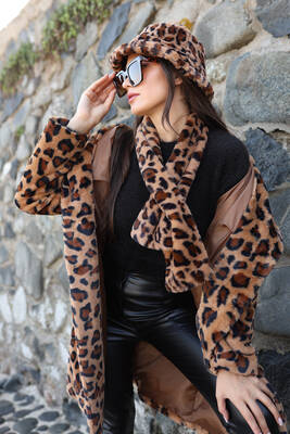 Remsa - Kadın Peluş Kaşkol Boyunluk Atkı RKB-01 Leopar2 (1)