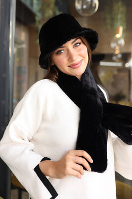 Remsa - Kadın Peluş Kaşkol Boyunluk Atkı RKB-01 Siyah (1)