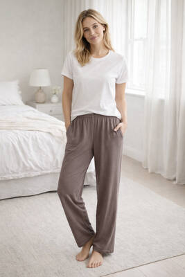 Remsa - Kadın Penye Kumaş Tek Pijama Alt 01 Toprak (1)