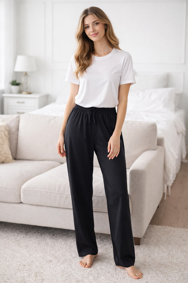 Kadın Penye Kumaş Tek Pijama Alt 16 Siyah - Thumbnail