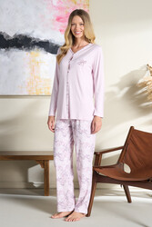 Remsa - Kadın Penye Uzun Kol Pijama Takımı 3114 Lila
