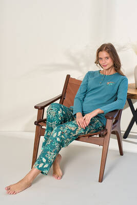 Remsa - Kadın Penye Uzun Kol Pijama Takımı 3128 Petrol01 (1)