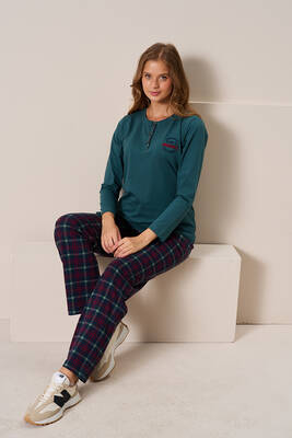 Remsa - Kadın Penye Uzun Kol Pijama Takımı 3196 Zümrüt01 (1)