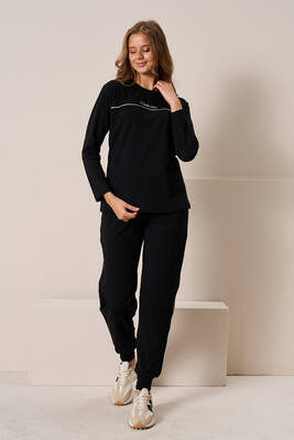 Remsa - Kadın Penye Uzun Kol Pijama Takımı 3197 Siyah (1)