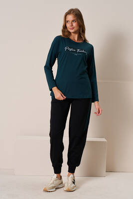 Remsa - Kadın Penye Uzun Kol Pijama Takımı 3199 Petrol (1)