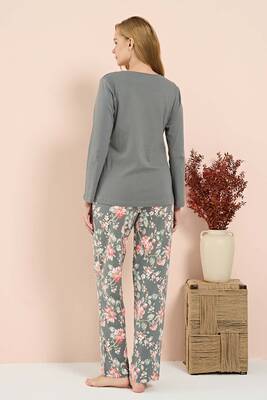 Remsa - Kadın Penye Uzun Kol Pijama Takımı 3202 Gri (1)