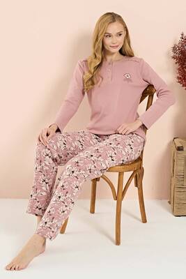 Remsa - Kadın Penye Uzun Kol Pijama Takımı 3209 Gül Kurusu (1)