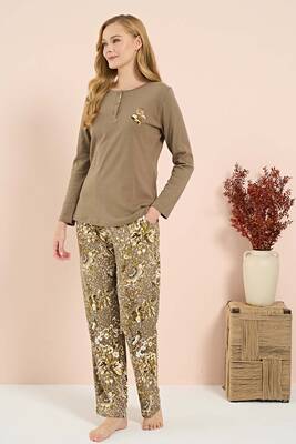 Remsa - Kadın Penye Uzun Kol Pijama Takımı 3210 Haki