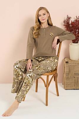 Remsa - Kadın Penye Uzun Kol Pijama Takımı 3210 Haki (1)