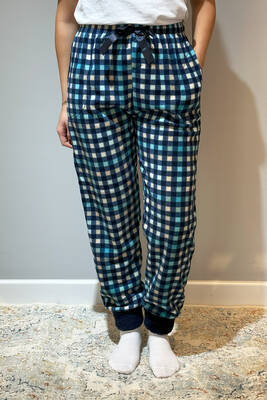 Estiva - Kadın Polar Manşetli Pijama Tek Alt Kare 130 Lacivert