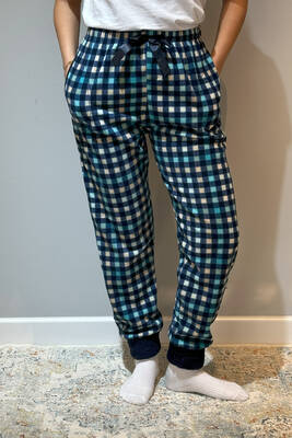 Estiva - Kadın Polar Manşetli Pijama Tek Alt Kare 130 Lacivert (1)