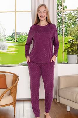 Aydogan - Kadın Puantiye Desen Uzun Kol Pijama Takımı 240987 Mürdüm Aydogan - Kadın Puantiye Desen Uzun Kol Pijama Takımı 240987 Mürdüm