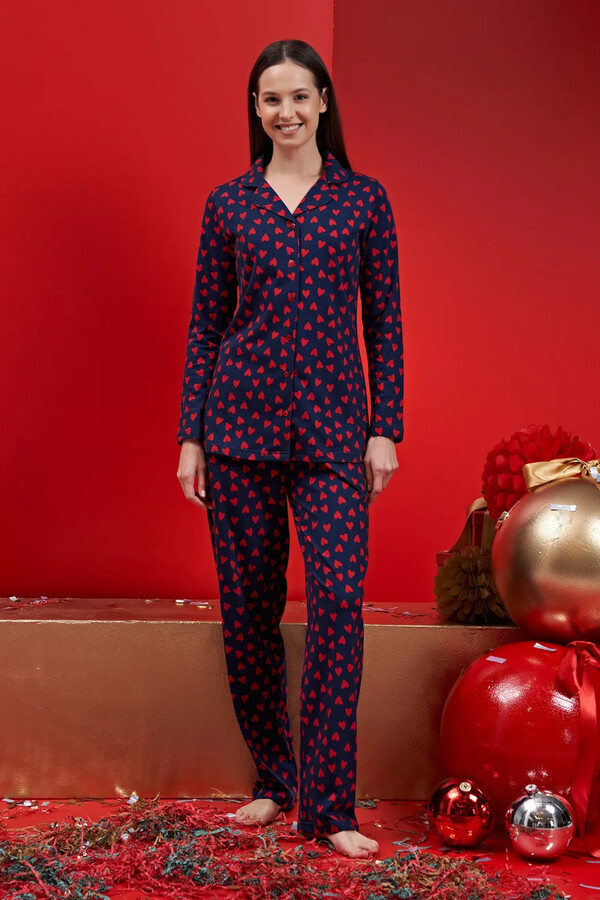 Kadın Şardonlu Penye Pijama Takımı 1601 Lacivert