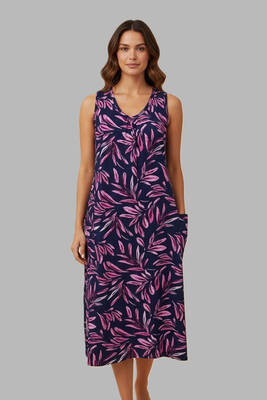 Remsa - Kadın Sıfır Kol Viskon Elbise Pijama 25235-3 Koyu Lacivert