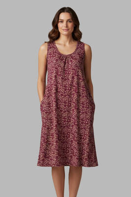 Remsa - Kadın Sıfır Kol Viskon Elbise Pijama 25235-5 Mürdüm