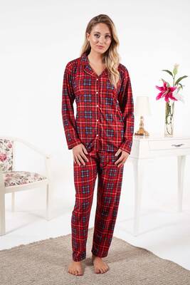 Remsa - Kadın Süet Önden Düğmeli Pijama Takımı 25331 Kırmızı Remsa - Kadın Süet Önden Düğmeli Pijama Takımı 25331 Kırmızı