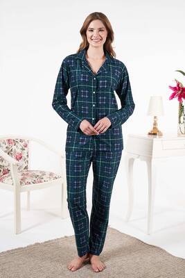 Remsa - Kadın Süet Önden Düğmeli Pijama Takımı 25331 Yeşil Remsa - Kadın Süet Önden Düğmeli Pijama Takımı 25331 Yeşil