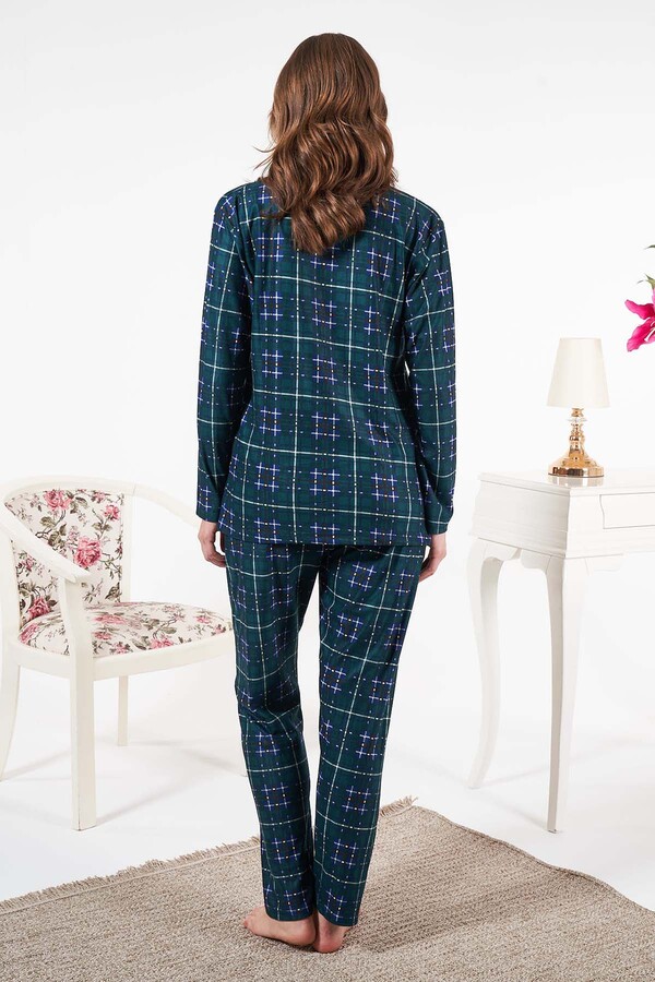 Kadın Süet Önden Düğmeli Pijama Takımı 25331 Yeşil - Thumbnail