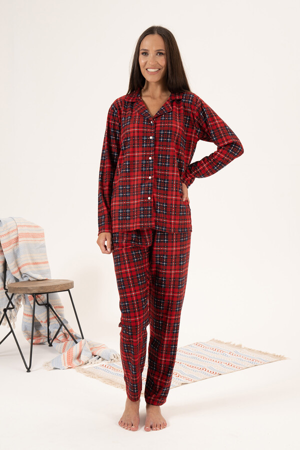 Kadın Süet Pijama Takımı 24346 Kırmızı