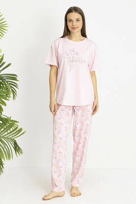 Remsa - Kadın Süprem Kumaş Kısa Kol Pijama Takımı 26190 Pembe