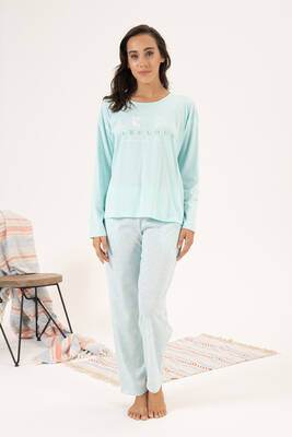 Estiva - Kadın Süprem Uzun Kollu Pijama Takımı 24121 Mint (1)