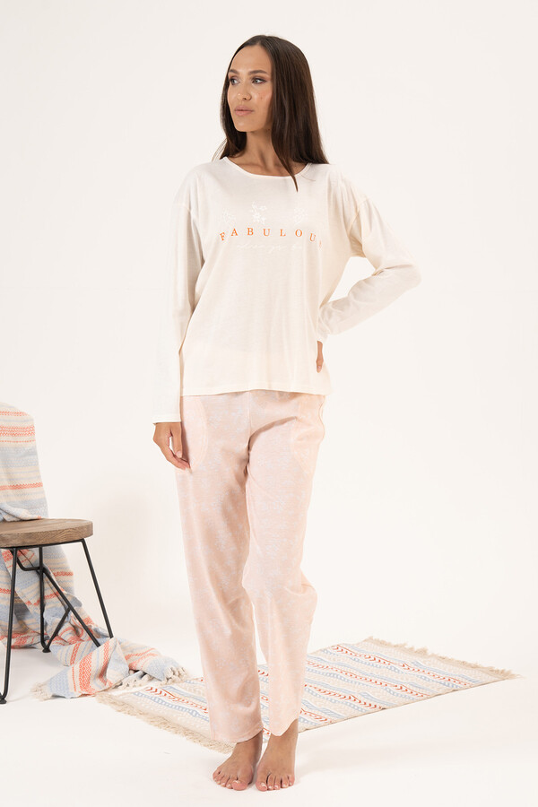 Kadın Süprem Uzun Kollu Pijama Takımı 24121 Somon