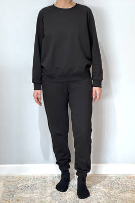 Remsa - Kadın Sweatshirt Paçası Lastikli Eşofman Takımı 8006 Siyah 