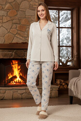 Remsa - Kadın Tavşan Desenli Suprem Pijama Takımı 0528 Vizon09